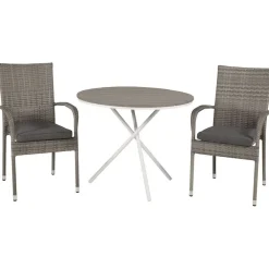 Online Venture Home Parvekeryhmä , ø90cm harmaa-valkoinen Parma-pöytä + 2 harmaata Anna-tuolia