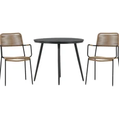 Outlet Venture Home Parvekeryhmä , ø90cm, musta Break-pöytä + 2 ruskeaa Lindos-tuolia, käsinojilla