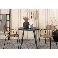 Outlet Venture Home Parvekeryhmä , ø90cm, musta Break-pöytä + 2 ruskeaa Lindos-tuolia, käsinojilla