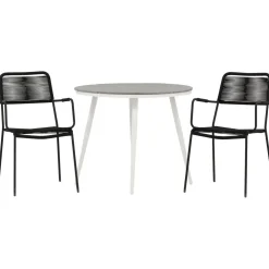 Outlet Venture Home Parvekeryhmä , ø90cm, musta Break-pöytä + 2 ruskeaa Lindos-tuolia, käsinojilla