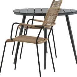 Outlet Venture Home Parvekeryhmä , ø90cm, musta Break-pöytä + 2 ruskeaa Lindos-tuolia, käsinojilla