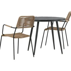 Outlet Venture Home Parvekeryhmä , ø90cm, musta Break-pöytä + 2 ruskeaa Lindos-tuolia, käsinojilla