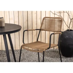 Outlet Venture Home Parvekeryhmä , ø90cm, musta Break-pöytä + 2 ruskeaa Lindos-tuolia, käsinojilla