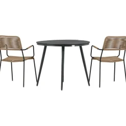 Outlet Venture Home Parvekeryhmä , ø90cm, musta Break-pöytä + 2 ruskeaa Lindos-tuolia, käsinojilla