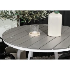 Outlet Venture Home Parvekeryhmä , ø90cm, musta Break-pöytä + 2 ruskeaa Lindos-tuolia, käsinojilla