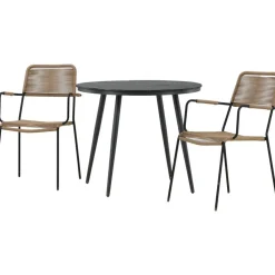 Outlet Venture Home Parvekeryhmä , ø90cm, musta Break-pöytä + 2 ruskeaa Lindos-tuolia, käsinojilla
