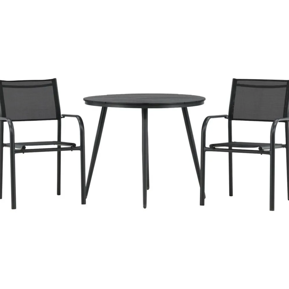 Discount Venture Home Parvekeryhmä , ø90cm, musta Break-pöytä + 2 mustaa, pinottavaa Santorini-tuolia