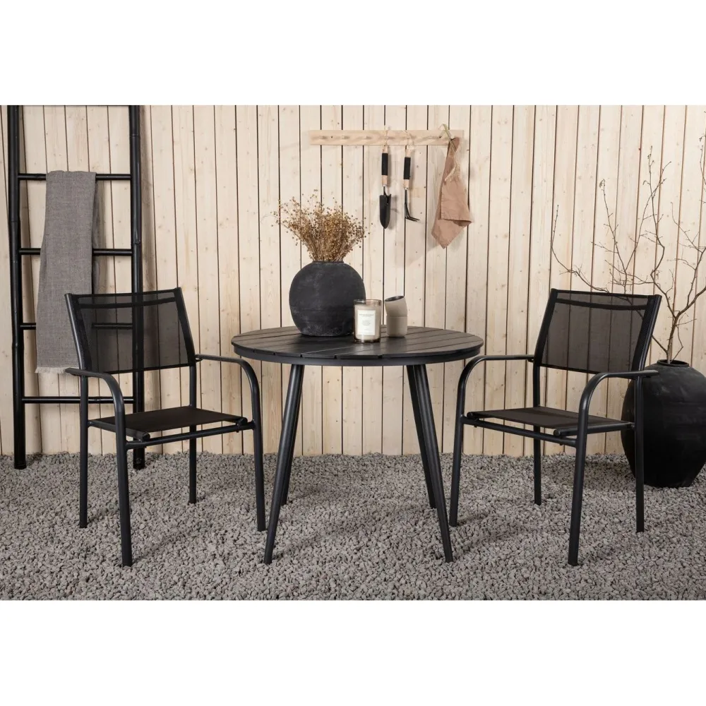 Discount Venture Home Parvekeryhmä , ø90cm, musta Break-pöytä + 2 mustaa, pinottavaa Santorini-tuolia