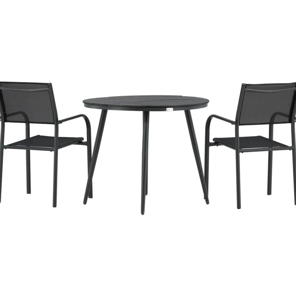 Discount Venture Home Parvekeryhmä , ø90cm, musta Break-pöytä + 2 mustaa, pinottavaa Santorini-tuolia