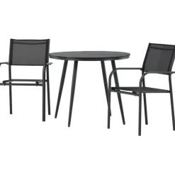 Discount Venture Home Parvekeryhmä , ø90cm, musta Break-pöytä + 2 mustaa, pinottavaa Santorini-tuolia