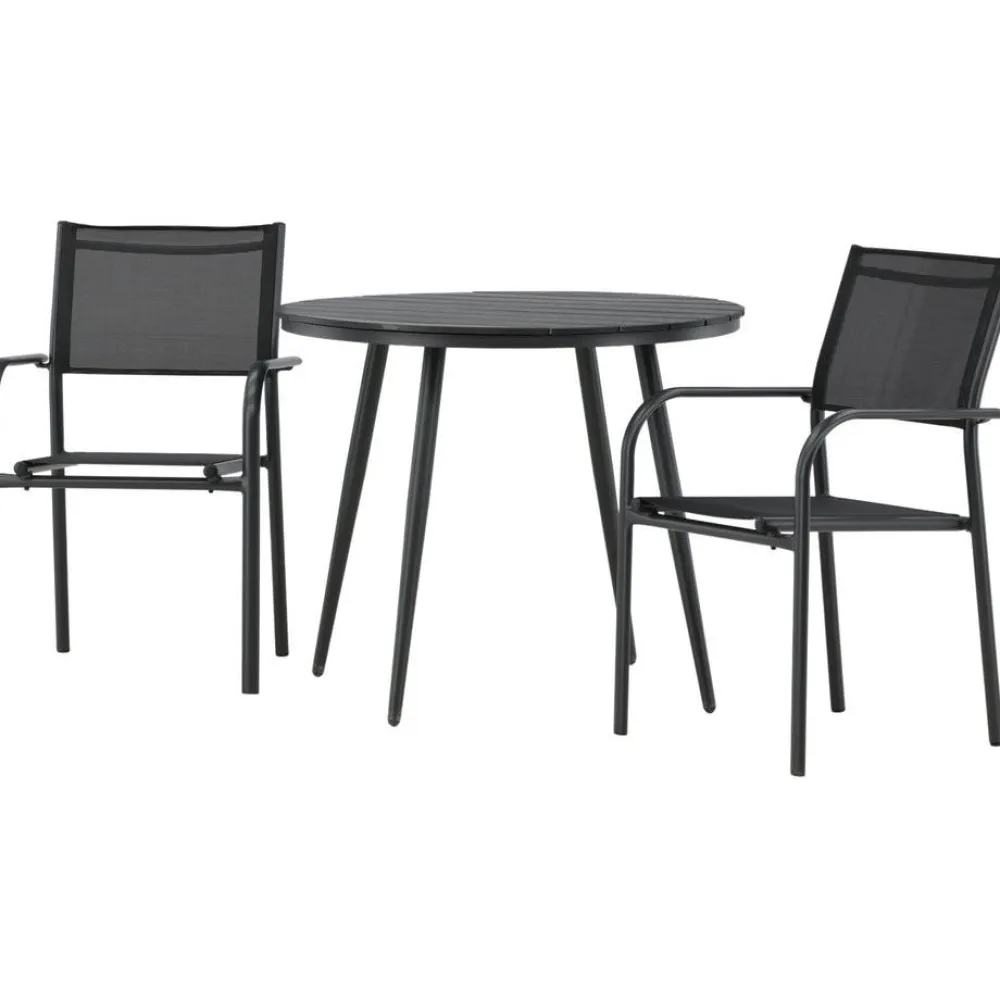 Discount Venture Home Parvekeryhmä , ø90cm, musta Break-pöytä + 2 mustaa, pinottavaa Santorini-tuolia