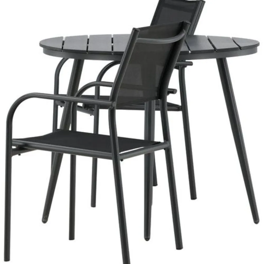 Discount Venture Home Parvekeryhmä , ø90cm, musta Break-pöytä + 2 mustaa, pinottavaa Santorini-tuolia