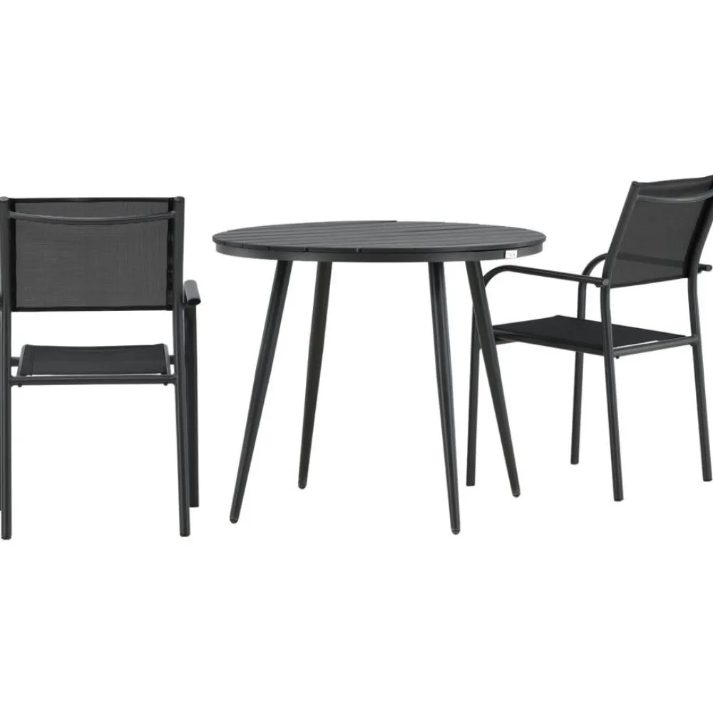 Discount Venture Home Parvekeryhmä , ø90cm, musta Break-pöytä + 2 mustaa, pinottavaa Santorini-tuolia