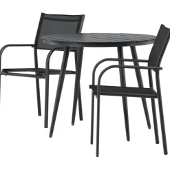 Discount Venture Home Parvekeryhmä , ø90cm, musta Break-pöytä + 2 mustaa, pinottavaa Santorini-tuolia