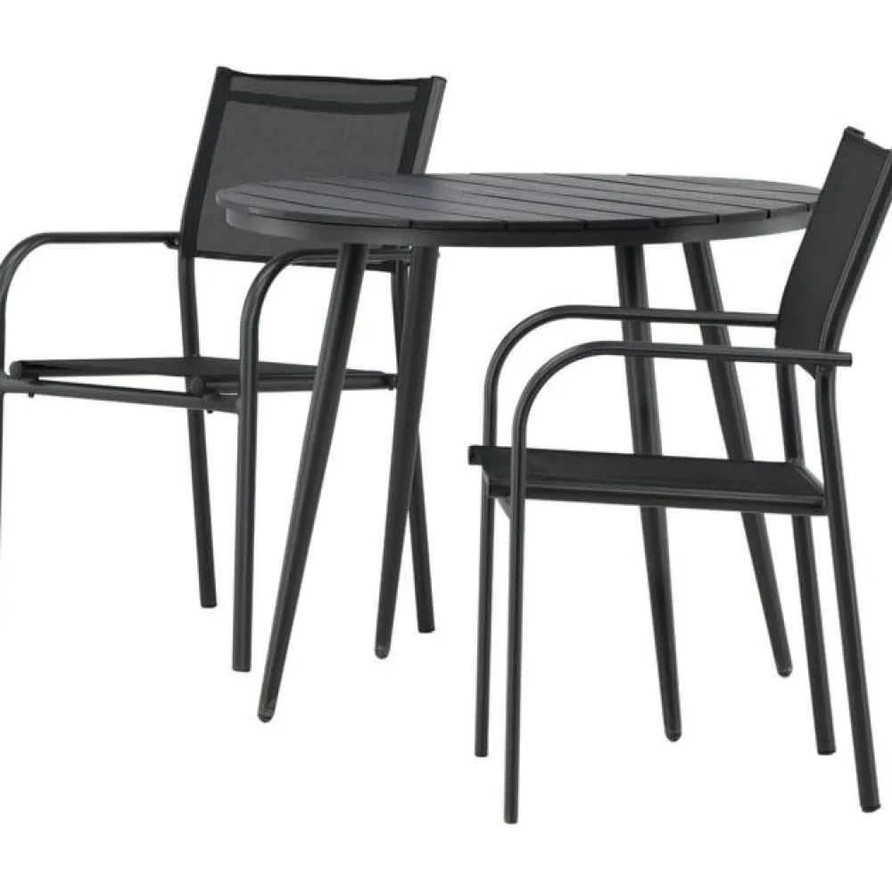 Discount Venture Home Parvekeryhmä , ø90cm, musta Break-pöytä + 2 mustaa, pinottavaa Santorini-tuolia