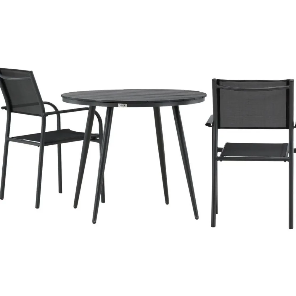 Discount Venture Home Parvekeryhmä , ø90cm, musta Break-pöytä + 2 mustaa, pinottavaa Santorini-tuolia