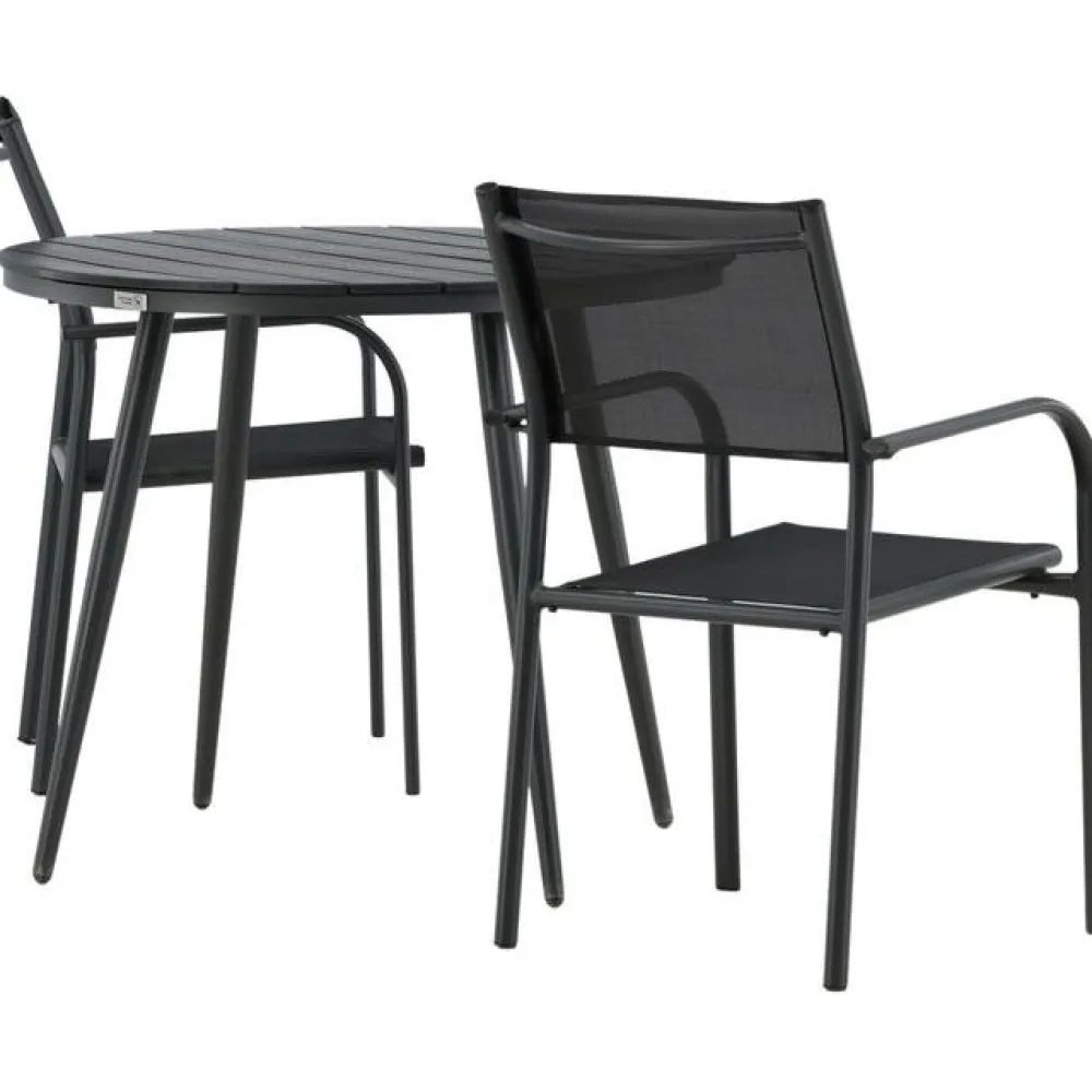 Discount Venture Home Parvekeryhmä , ø90cm, musta Break-pöytä + 2 mustaa, pinottavaa Santorini-tuolia