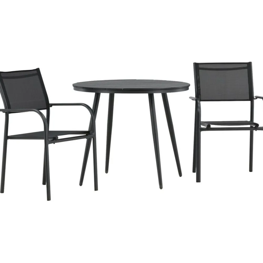 Discount Venture Home Parvekeryhmä , ø90cm, musta Break-pöytä + 2 mustaa, pinottavaa Santorini-tuolia