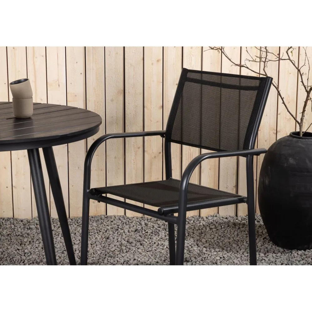 Discount Venture Home Parvekeryhmä , ø90cm, musta Break-pöytä + 2 mustaa, pinottavaa Santorini-tuolia
