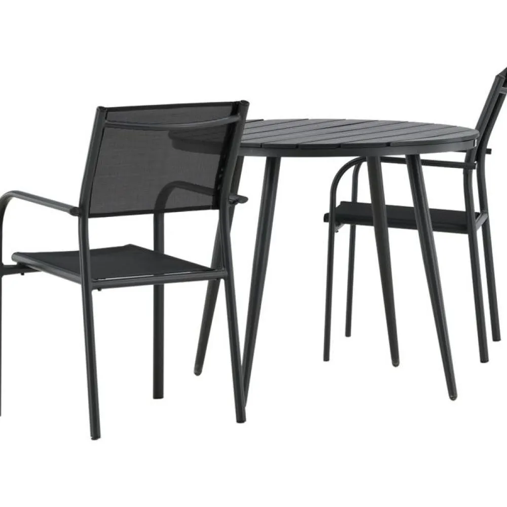 Discount Venture Home Parvekeryhmä , ø90cm, musta Break-pöytä + 2 mustaa, pinottavaa Santorini-tuolia