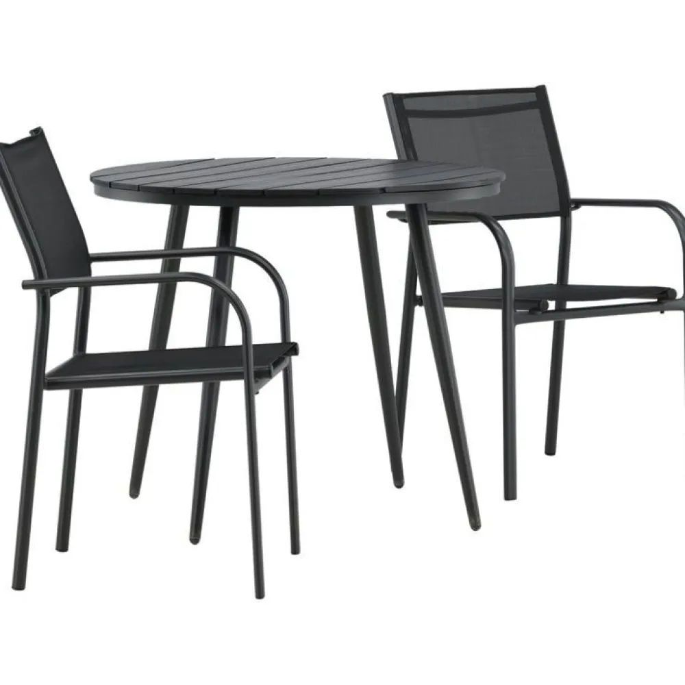 Discount Venture Home Parvekeryhmä , ø90cm, musta Break-pöytä + 2 mustaa, pinottavaa Santorini-tuolia