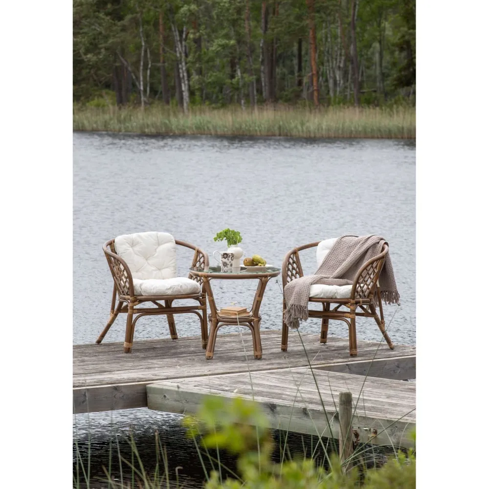 Discount Venture Home Parvekeryhmä Wera, ø60cm pöytä + 2 tuolia, rottinki, ruskea/luonnonvalkoinen