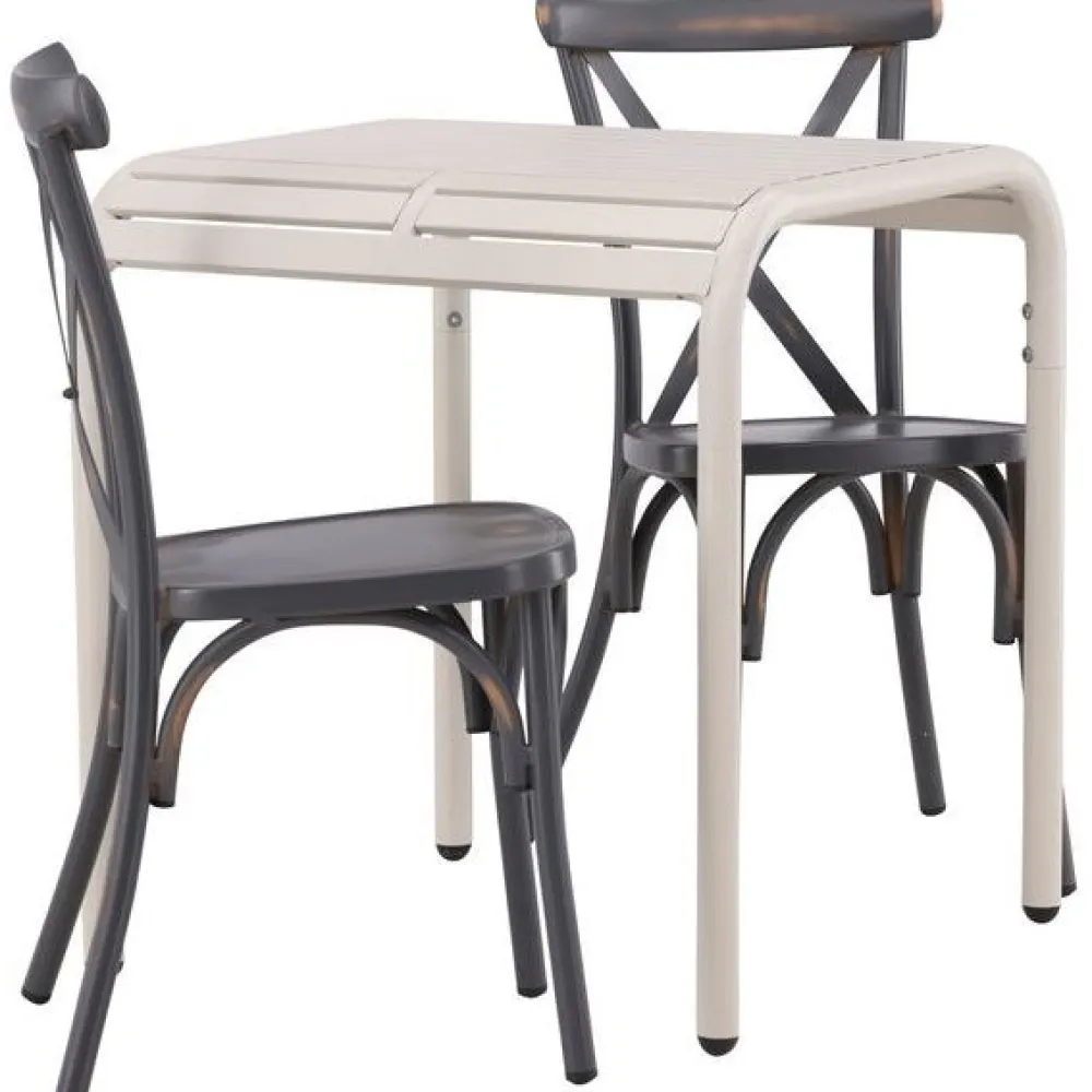 Outlet Venture Home Parvekeryhmä , 70x70cm beige Borneo-pöytä + 2 mustaa Tablas-tuolia