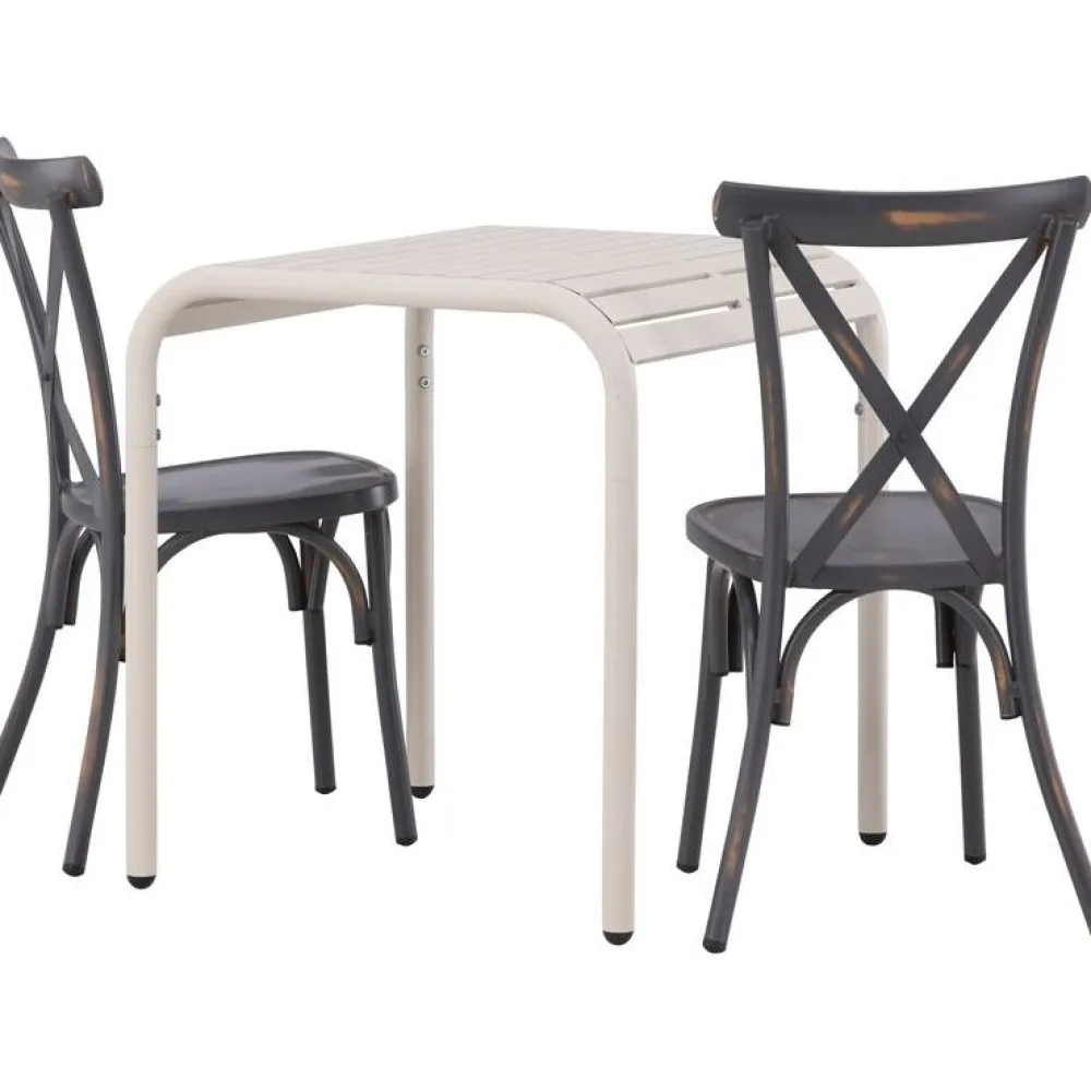 Outlet Venture Home Parvekeryhmä , 70x70cm beige Borneo-pöytä + 2 mustaa Tablas-tuolia
