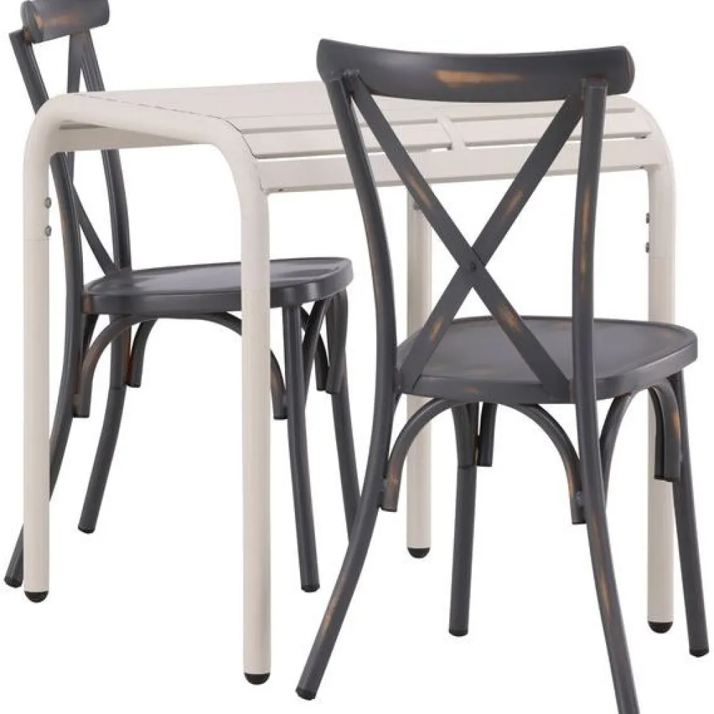 Outlet Venture Home Parvekeryhmä , 70x70cm beige Borneo-pöytä + 2 mustaa Tablas-tuolia