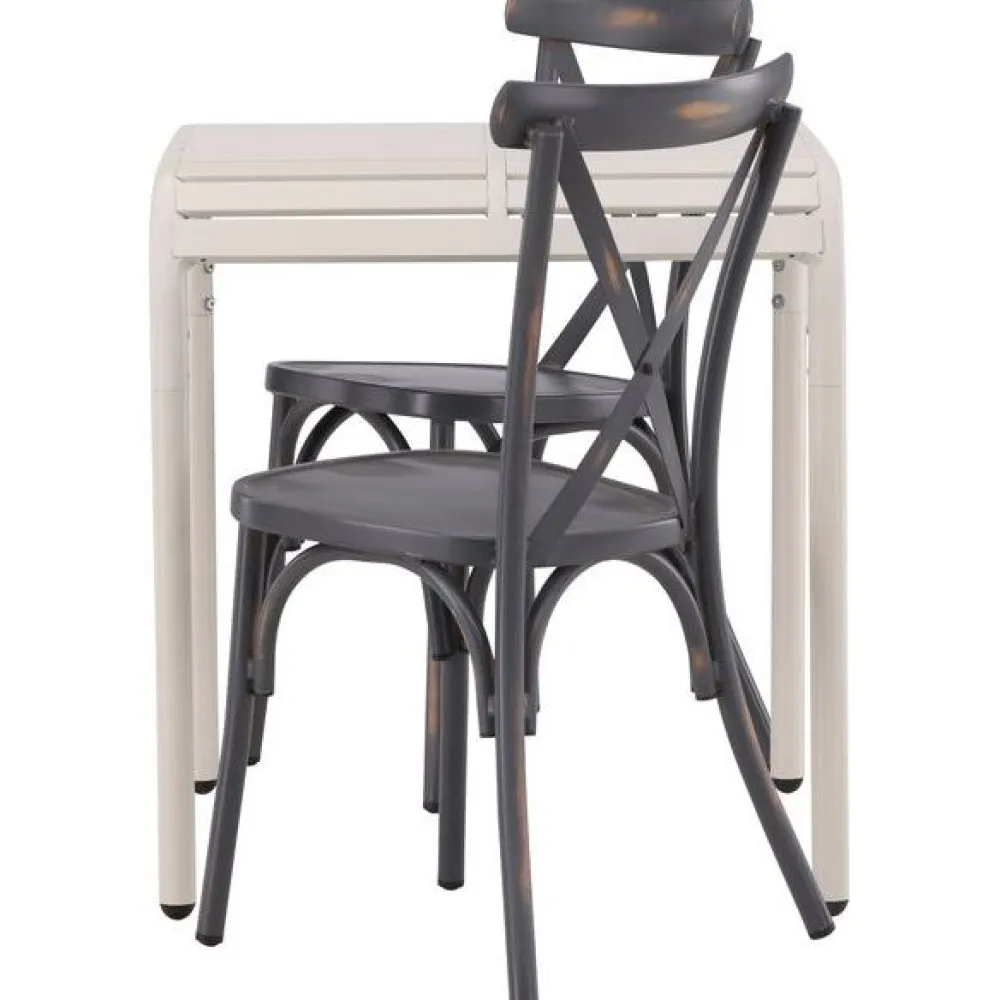 Outlet Venture Home Parvekeryhmä , 70x70cm beige Borneo-pöytä + 2 mustaa Tablas-tuolia