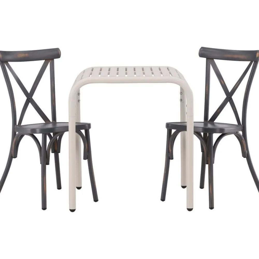 Outlet Venture Home Parvekeryhmä , 70x70cm beige Borneo-pöytä + 2 mustaa Tablas-tuolia