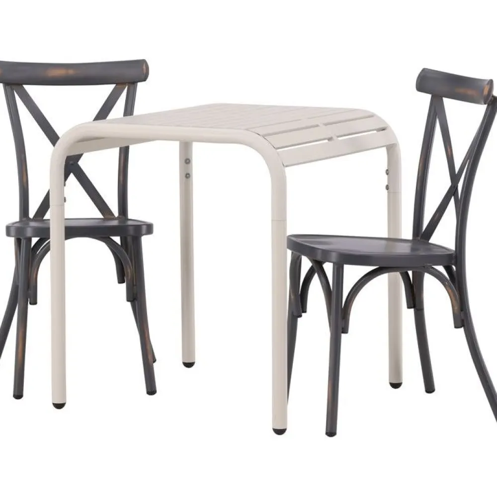 Outlet Venture Home Parvekeryhmä , 70x70cm beige Borneo-pöytä + 2 mustaa Tablas-tuolia