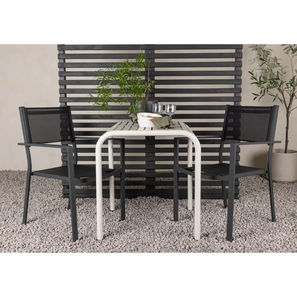 Venture Home Parvekeryhmä , 70x70cm beige Borneo-pöytä + 2 mustaa Copacabana-tuolia
