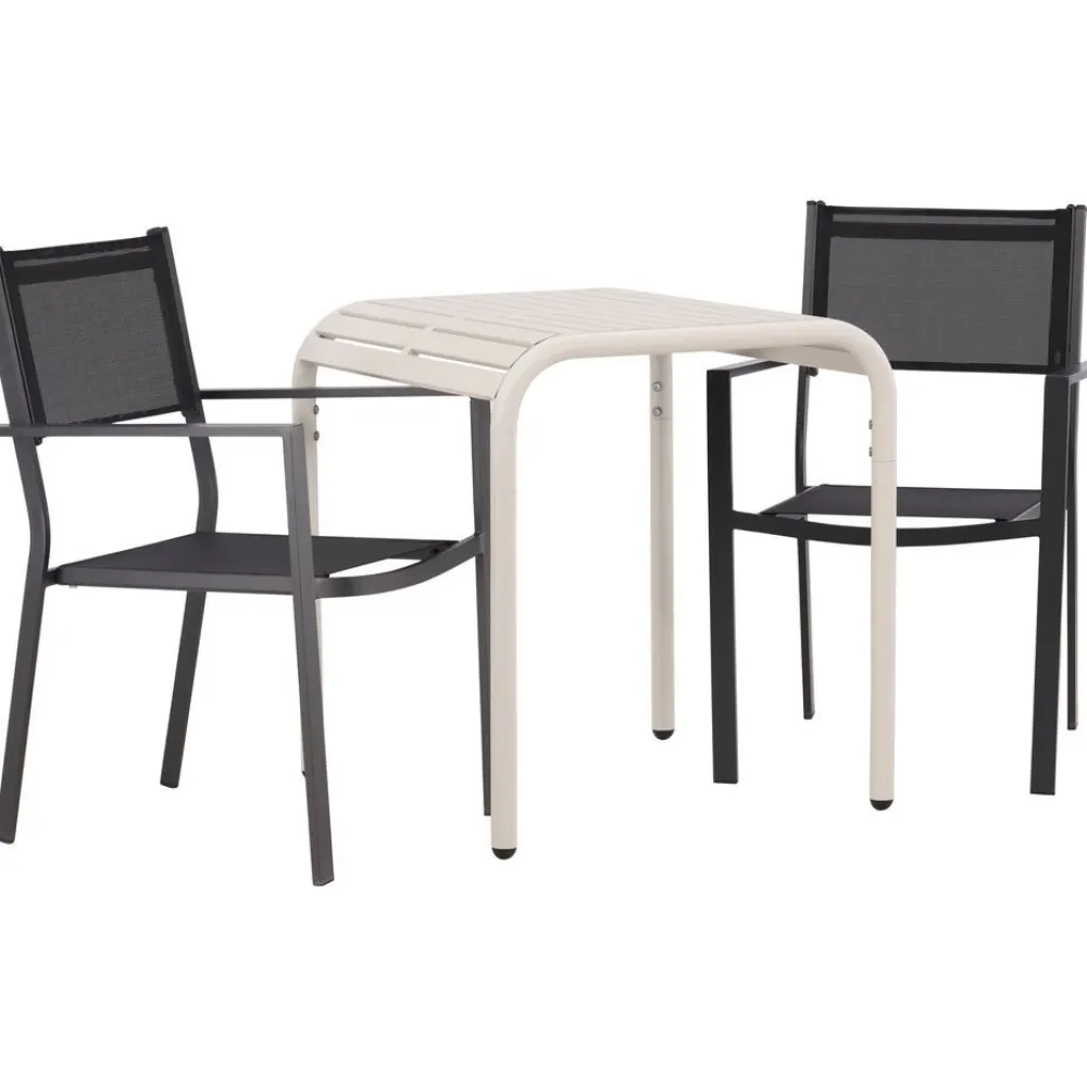 Venture Home Parvekeryhmä , 70x70cm beige Borneo-pöytä + 2 mustaa Copacabana-tuolia