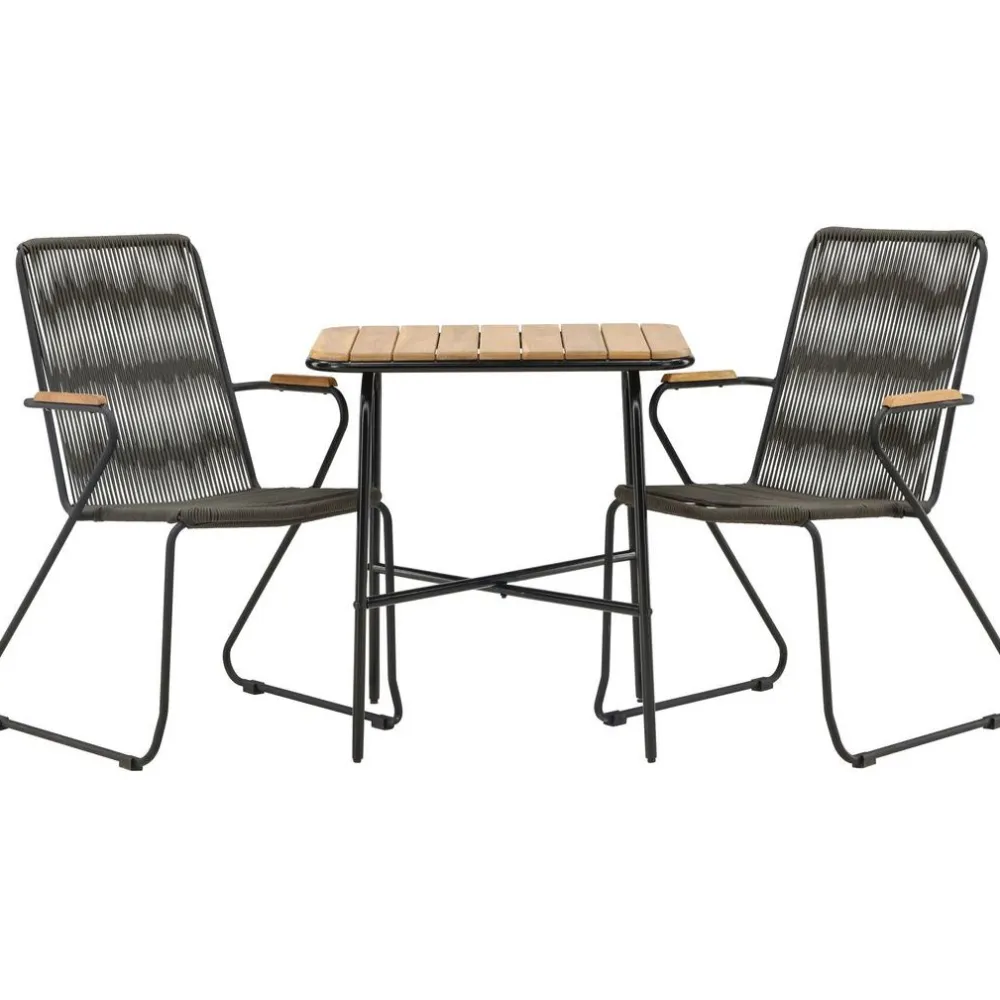 Venture Home Parvekeryhmä , 88x70cm Holmbeck-pöytä + 2 tummanharmaata Bois-tuolia
