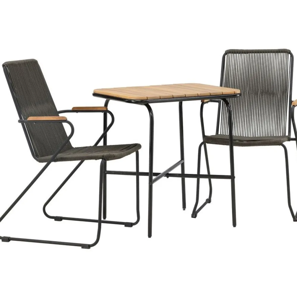 Venture Home Parvekeryhmä , 88x70cm Holmbeck-pöytä + 2 tummanharmaata Bois-tuolia