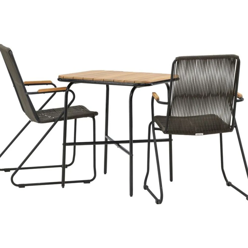 Venture Home Parvekeryhmä , 88x70cm Holmbeck-pöytä + 2 tummanharmaata Bois-tuolia