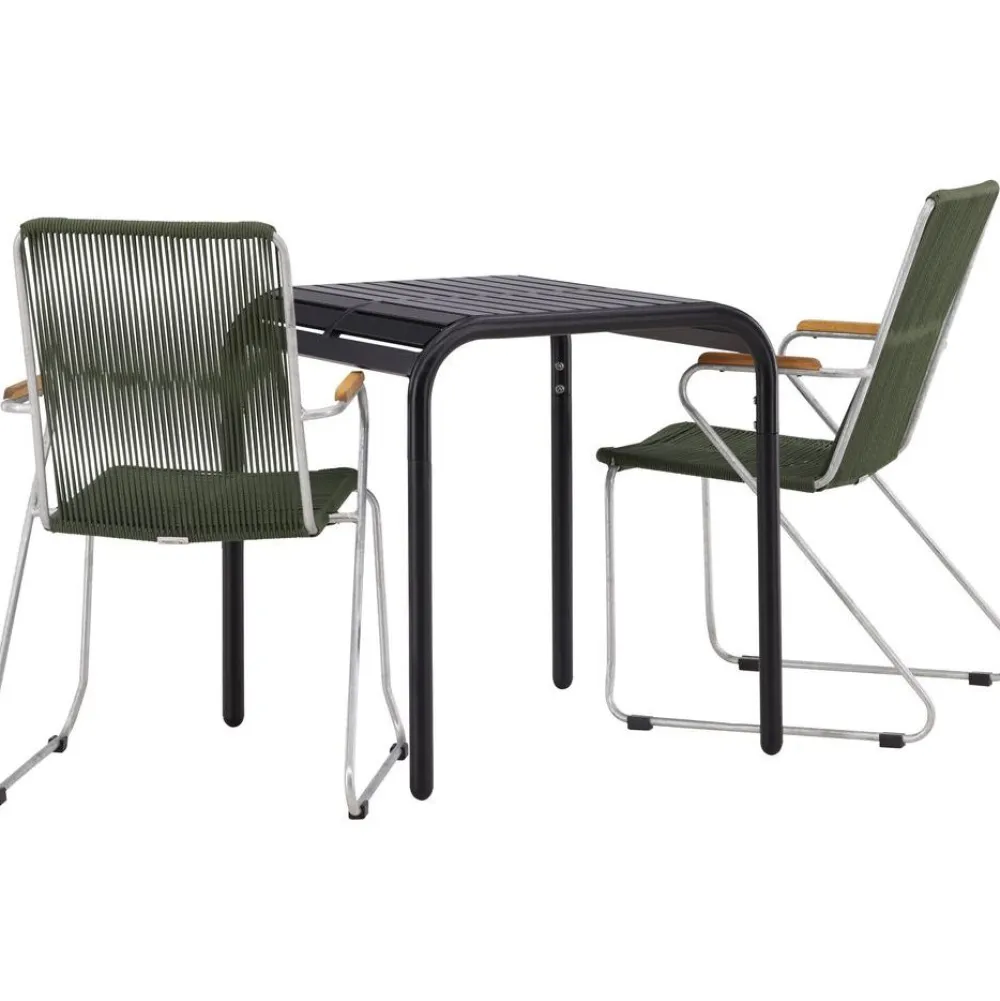 Online Venture Home Parvekeryhmä , 70x70cm musta Borneo-pöytä + 2 mustaa Bois-tuolia