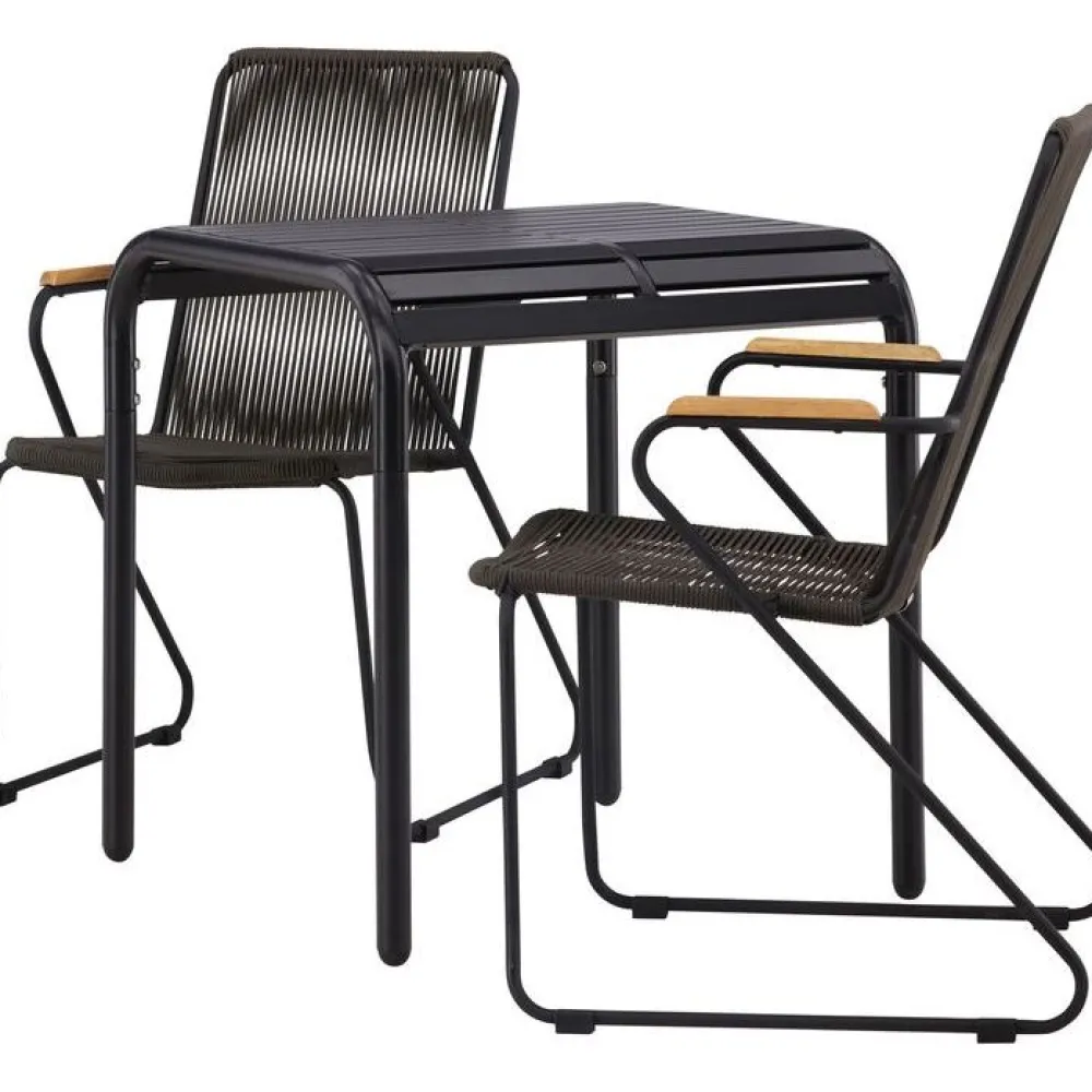 Online Venture Home Parvekeryhmä , 70x70cm musta Borneo-pöytä + 2 mustaa Bois-tuolia