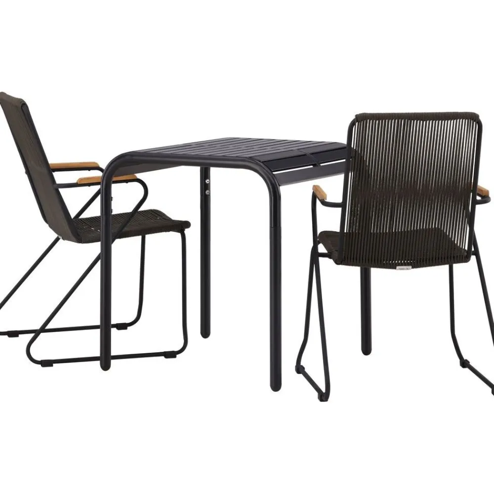 Online Venture Home Parvekeryhmä , 70x70cm musta Borneo-pöytä + 2 mustaa Bois-tuolia