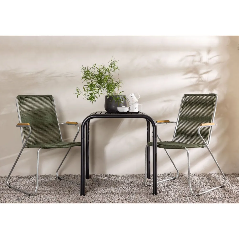 Online Venture Home Parvekeryhmä , 70x70cm musta Borneo-pöytä + 2 mustaa Bois-tuolia