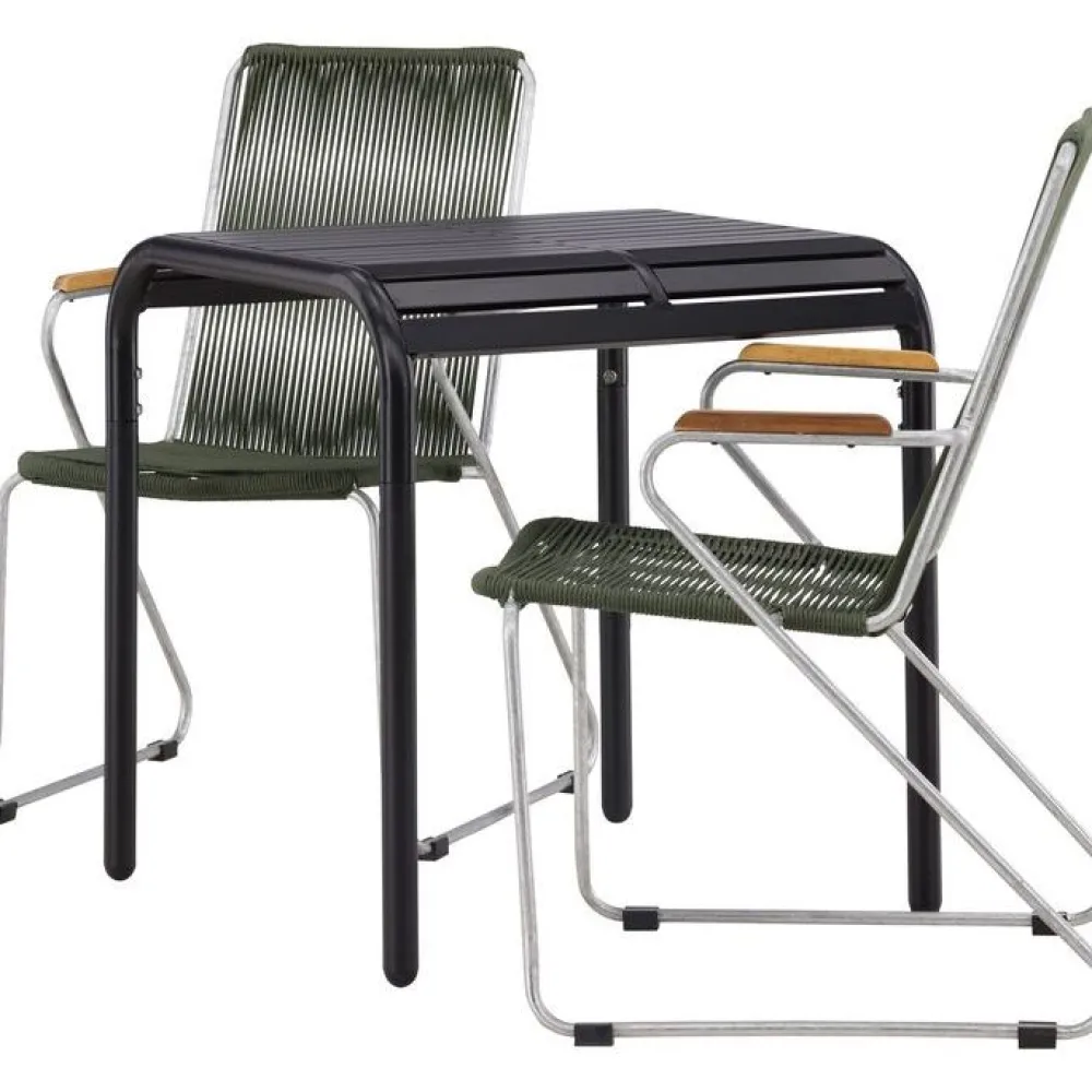 Online Venture Home Parvekeryhmä , 70x70cm musta Borneo-pöytä + 2 mustaa Bois-tuolia