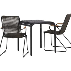 Online Venture Home Parvekeryhmä , 70x70cm musta Borneo-pöytä + 2 mustaa Bois-tuolia