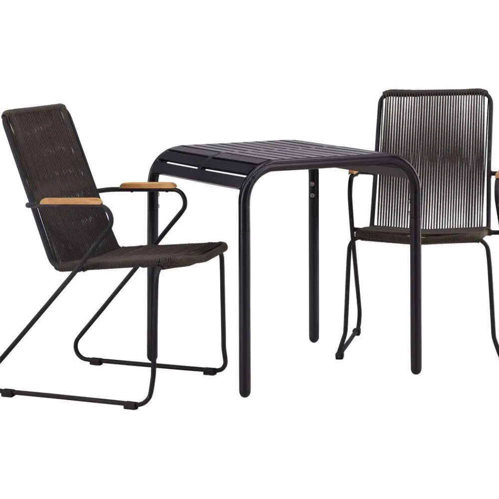 Online Venture Home Parvekeryhmä , 70x70cm musta Borneo-pöytä + 2 mustaa Bois-tuolia