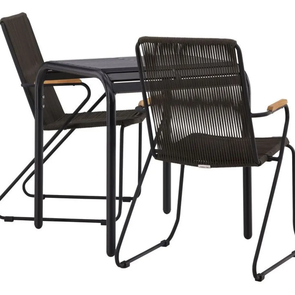 Online Venture Home Parvekeryhmä , 70x70cm musta Borneo-pöytä + 2 mustaa Bois-tuolia