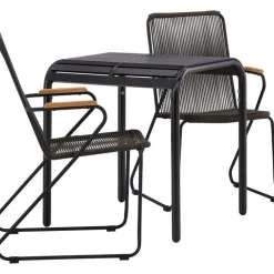 Online Venture Home Parvekeryhmä , 70x70cm musta Borneo-pöytä + 2 mustaa Bois-tuolia