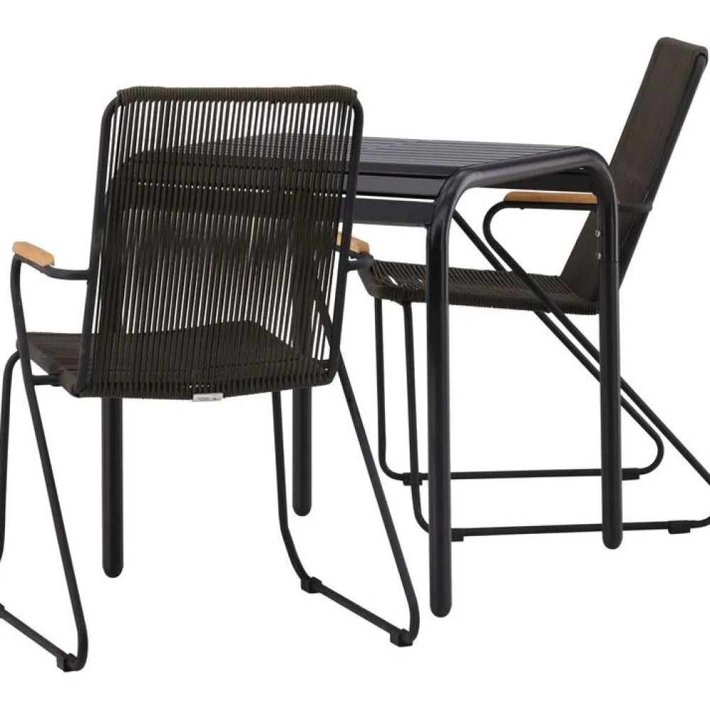 Online Venture Home Parvekeryhmä , 70x70cm musta Borneo-pöytä + 2 mustaa Bois-tuolia