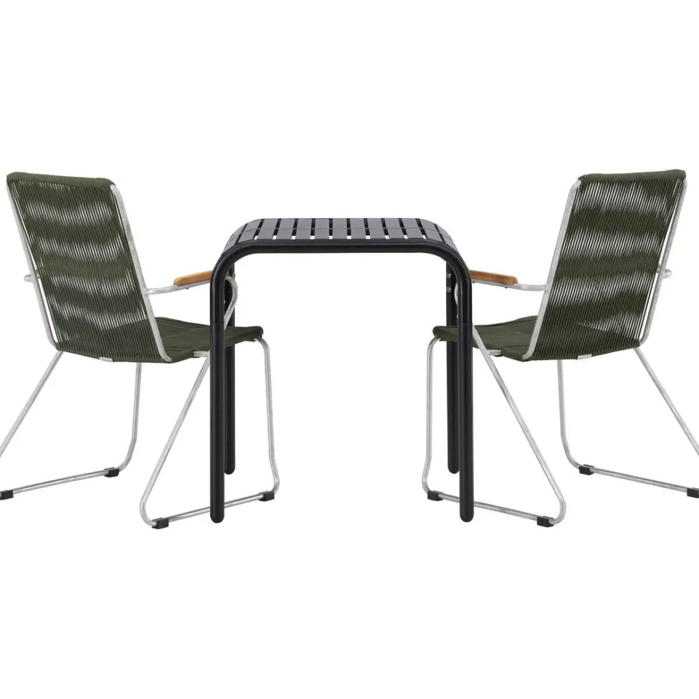 Online Venture Home Parvekeryhmä , 70x70cm musta Borneo-pöytä + 2 mustaa Bois-tuolia