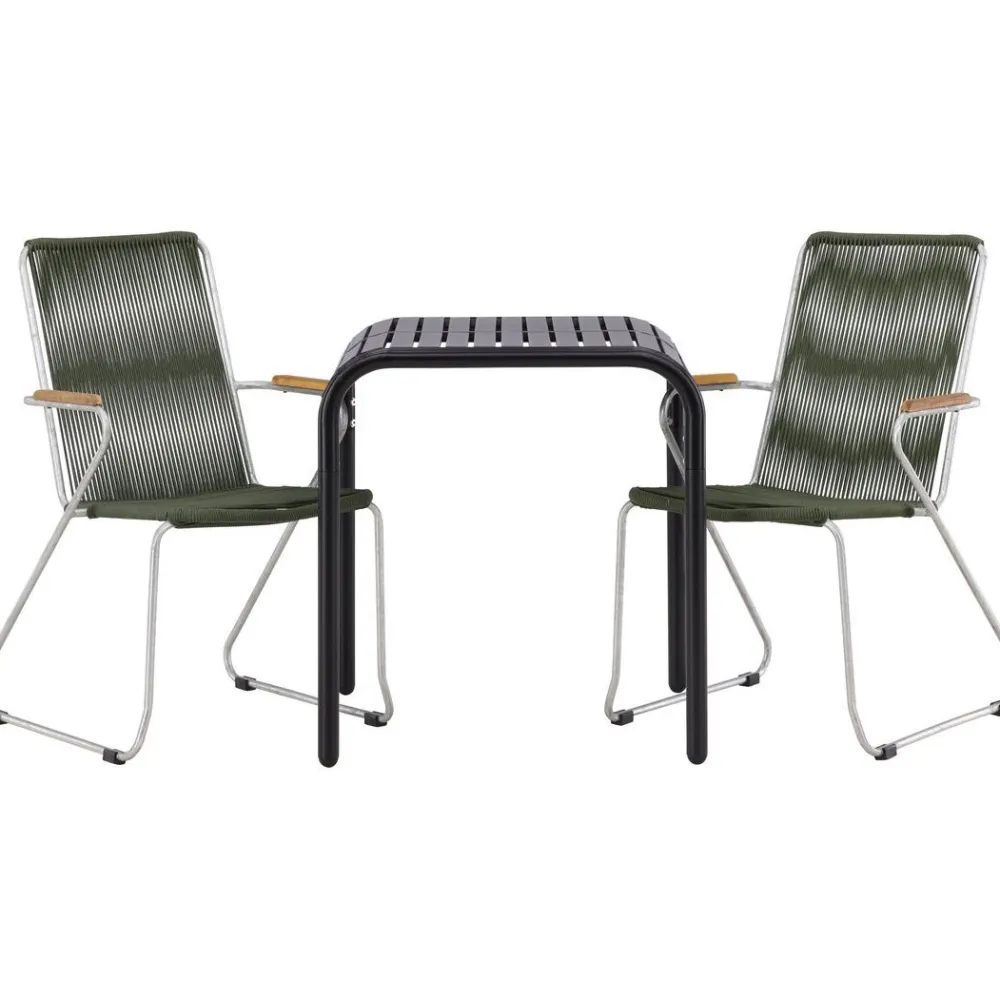 Online Venture Home Parvekeryhmä , 70x70cm musta Borneo-pöytä + 2 mustaa Bois-tuolia