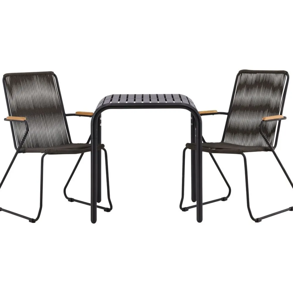 Online Venture Home Parvekeryhmä , 70x70cm musta Borneo-pöytä + 2 mustaa Bois-tuolia